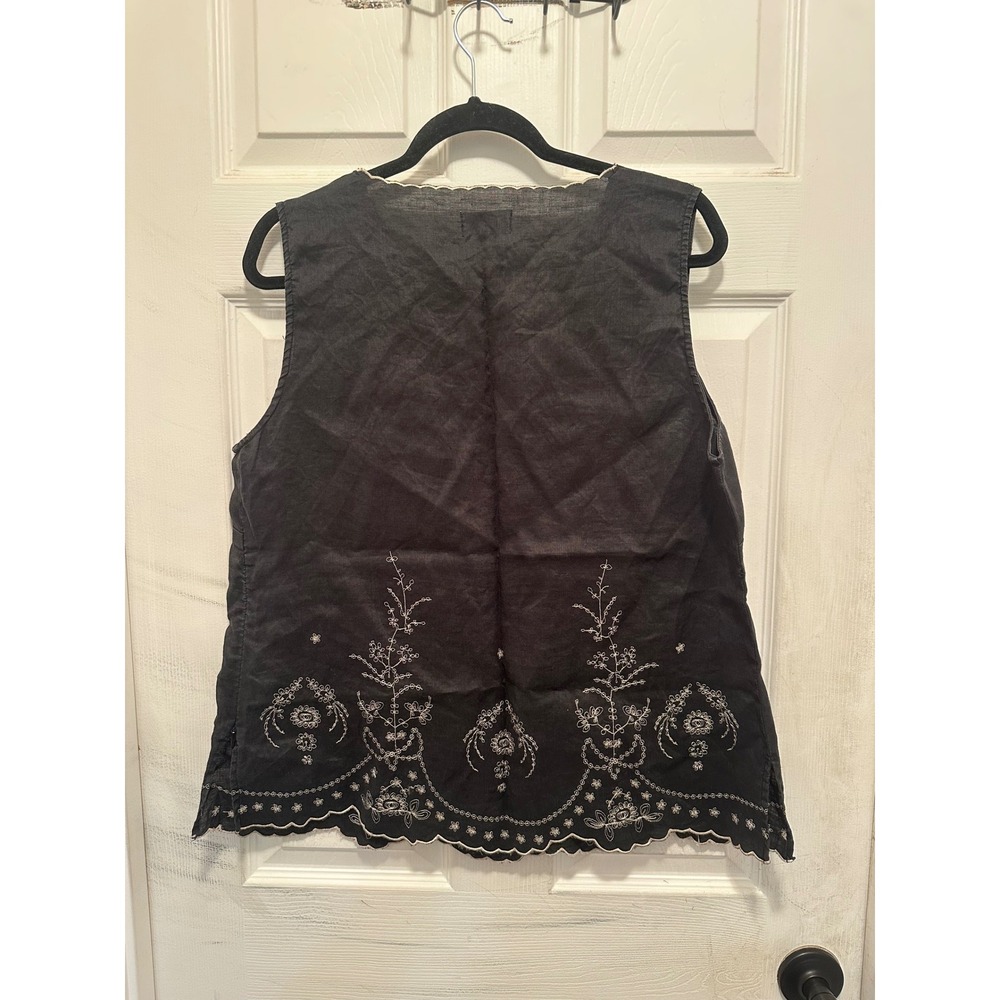 Oh Ma Maternity Sleeveless Embroidered Eyelet Scallop Hem Blouse Black XL - Picture 4 of 4